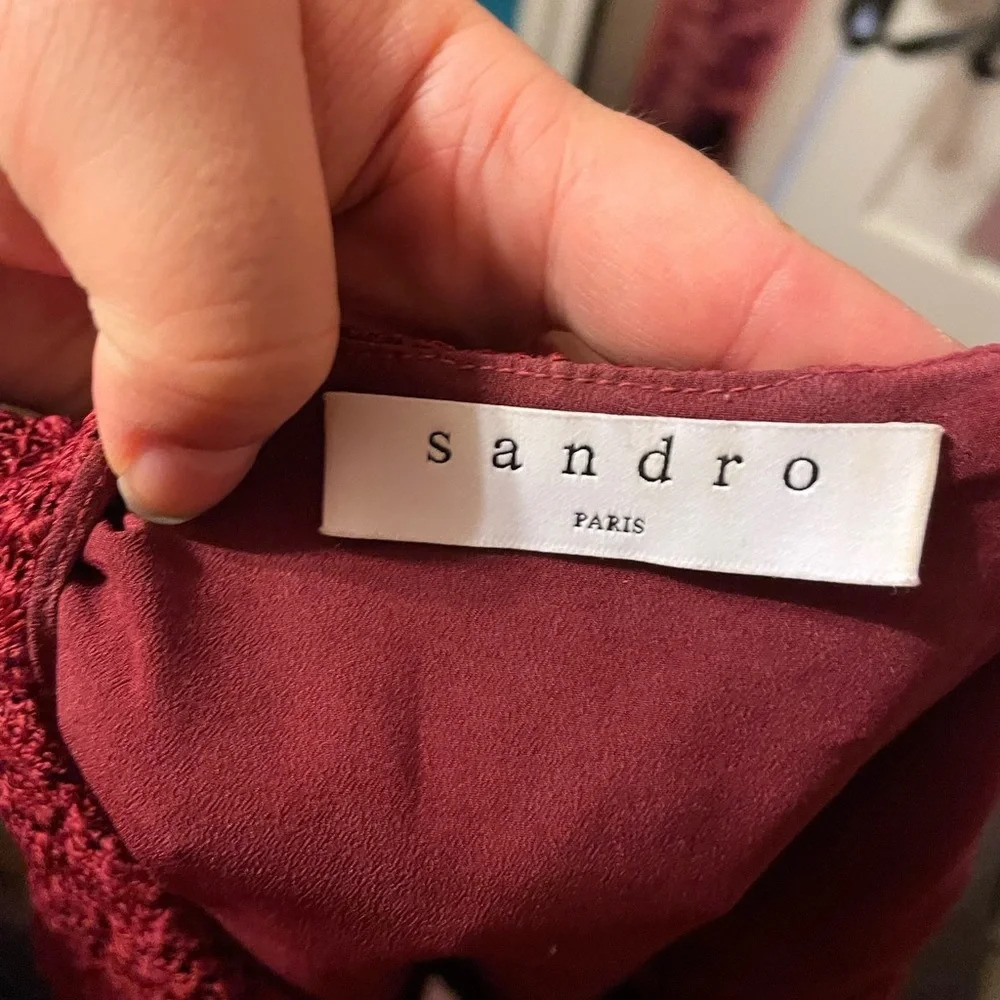 SANDRO CRANBERRY CROCHET LACE FIT & FLARE DRESS - Picture 4 of 6